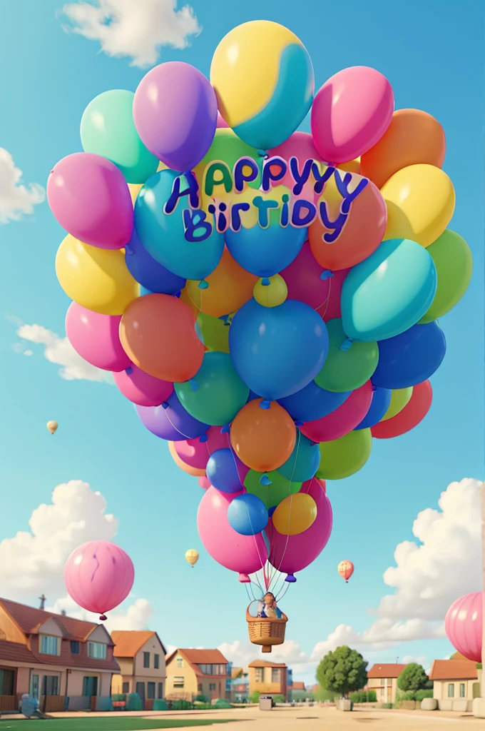 Pastel colored balloons,full,Multiple balloons flying,The balloon says HAPPY BIRTHDAY,((No people)),Front image,((Illustration of balloons only))