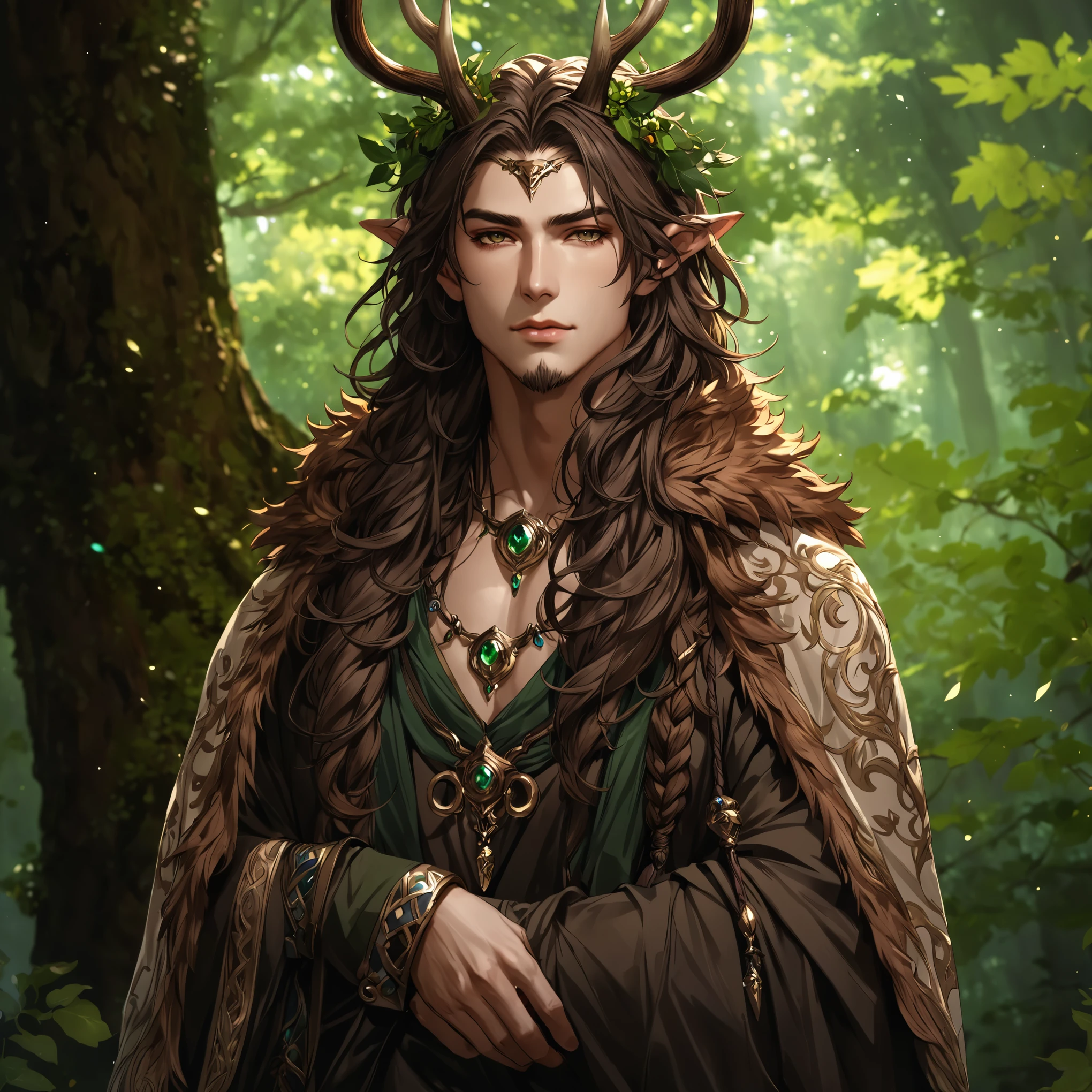 masterpiece, best quality, Fantasy aesthetics, Highly detailed, shadowverse style, male, centaur, antler horn, druid
