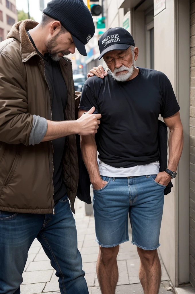 A man helping a homeless man