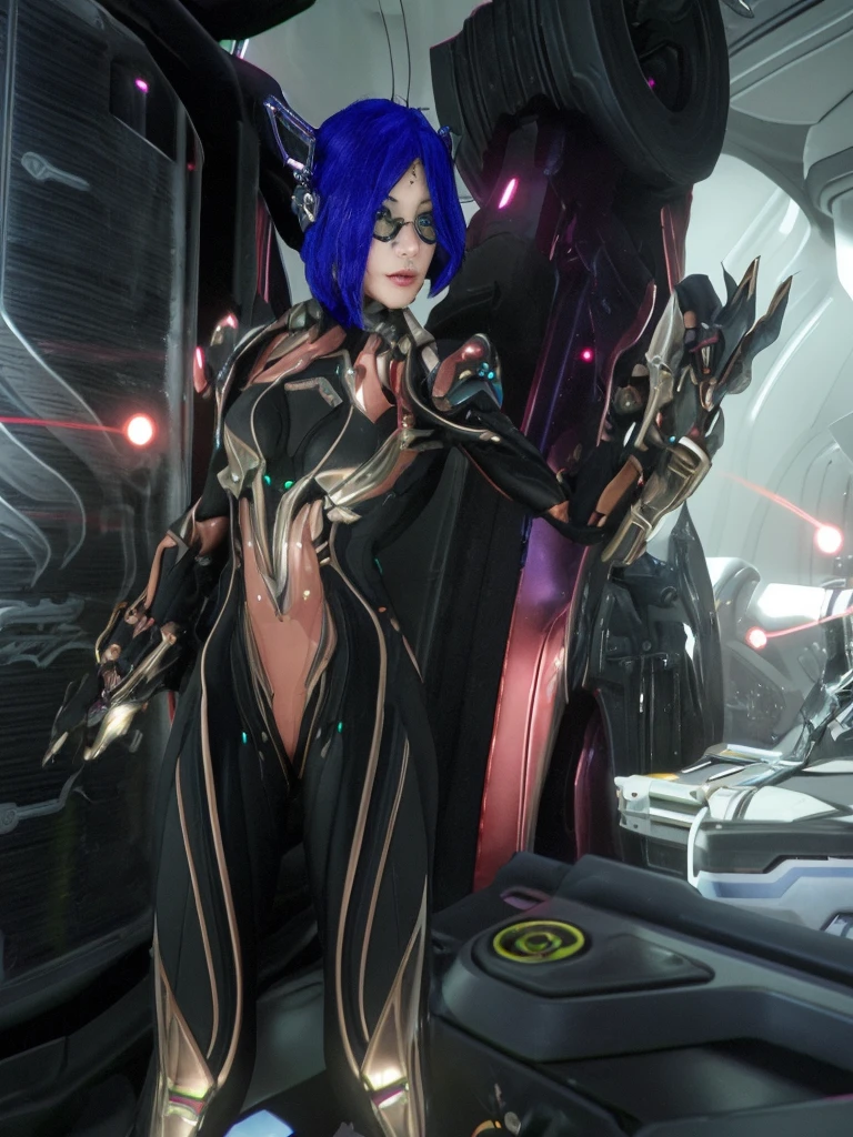 there is a woman in a futuristic suit in a spaceship, of a beautiful female warframe, de um lindo warframe saryn, sharp silver armor fuchsia skin, sigma female, thick, smooth warframe thighs, detailed warframe, 4k ray tracing, 4k ray tracing, dressed in cybernetic armor, Exoskeleton Armor, cyborg goddess in cosmos