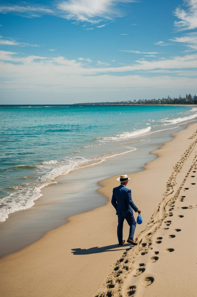 Rich man working on the beach