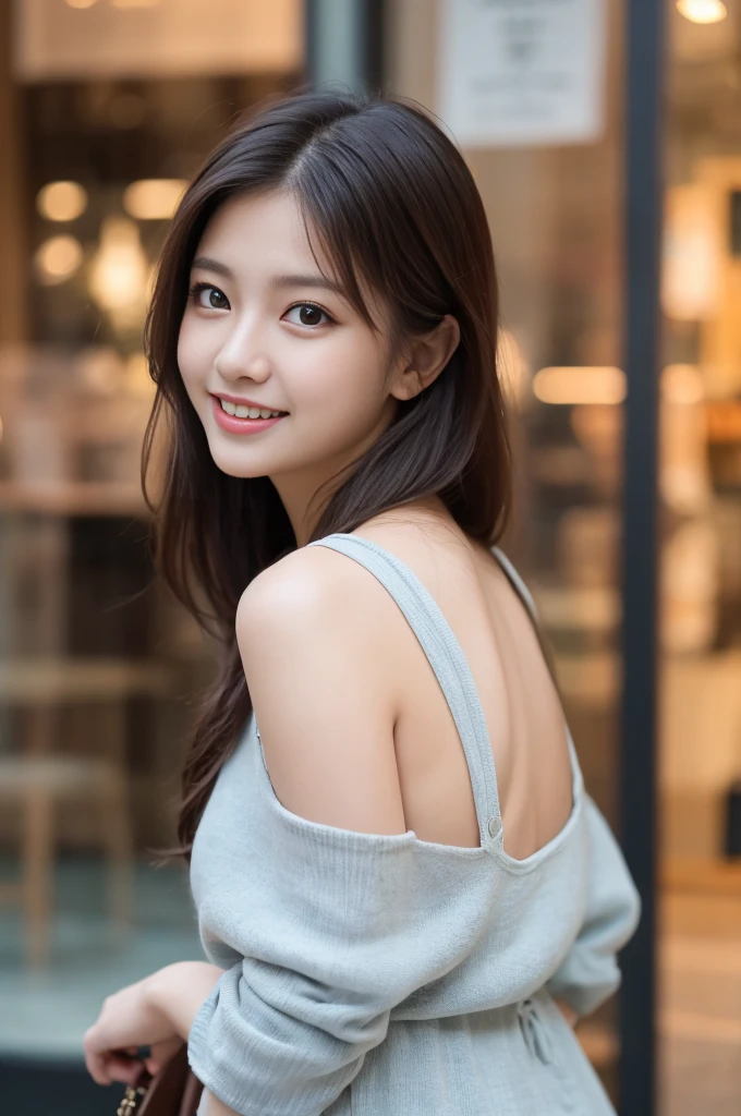 ulzzang-6500-v1.1,(RAW Photos:1.2), (Photorealistic), (Genuine:1.4), ((masterpiece)),(Very realistic, High resolution, Detailed face, Beautiful Eyes), Glowing silver hair、blue eyes、Pure beautiful girl、Grin、