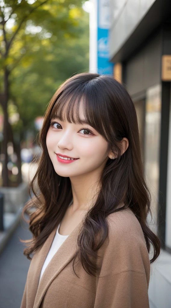 (mastepiece, Best Quality:1.3), real photo, Ultra-detailed, detailed, high resolution, 8K wallpaper, perfect dynamic composition, beautiful detailed eyes, spring ladies fashion, medium wavy hair, natural coloured lips, bold sexy pose, smiling face, Harajuku, 20 year old girl, cute, sexy shot looking at camera.