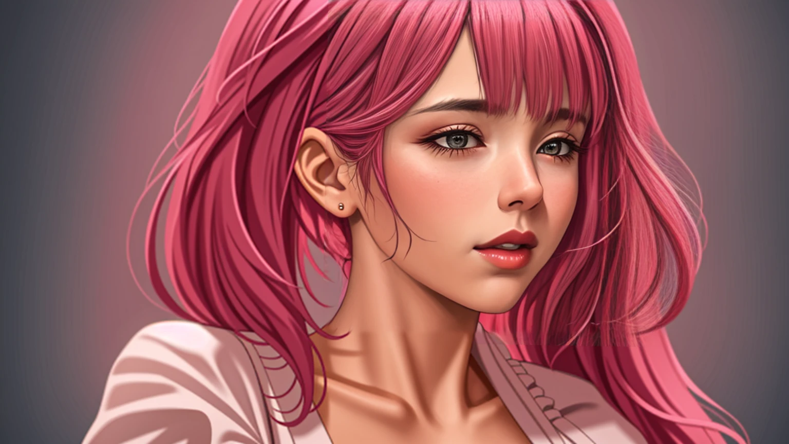 A cute girl with big breasts, beautiful pink hair, and a cute smile, wearing a white blouse, 10 years old, detailed face, detailed eyes, detailed lips, extremely detailed, photorealistic, highly detailed, high quality, masterpiece, intricate details, hyper detailed, 8K, beautiful lighting, cinematic lighting, dramatic lighting, vibrant colors, pastel colors, soft colors, warm colors