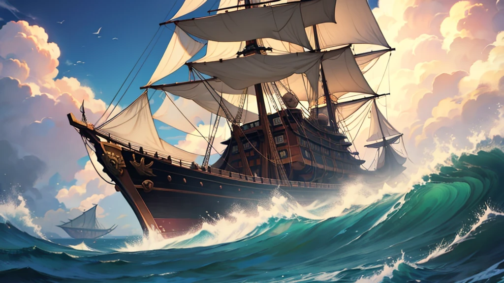 create a giant sea ship, estilo one piece