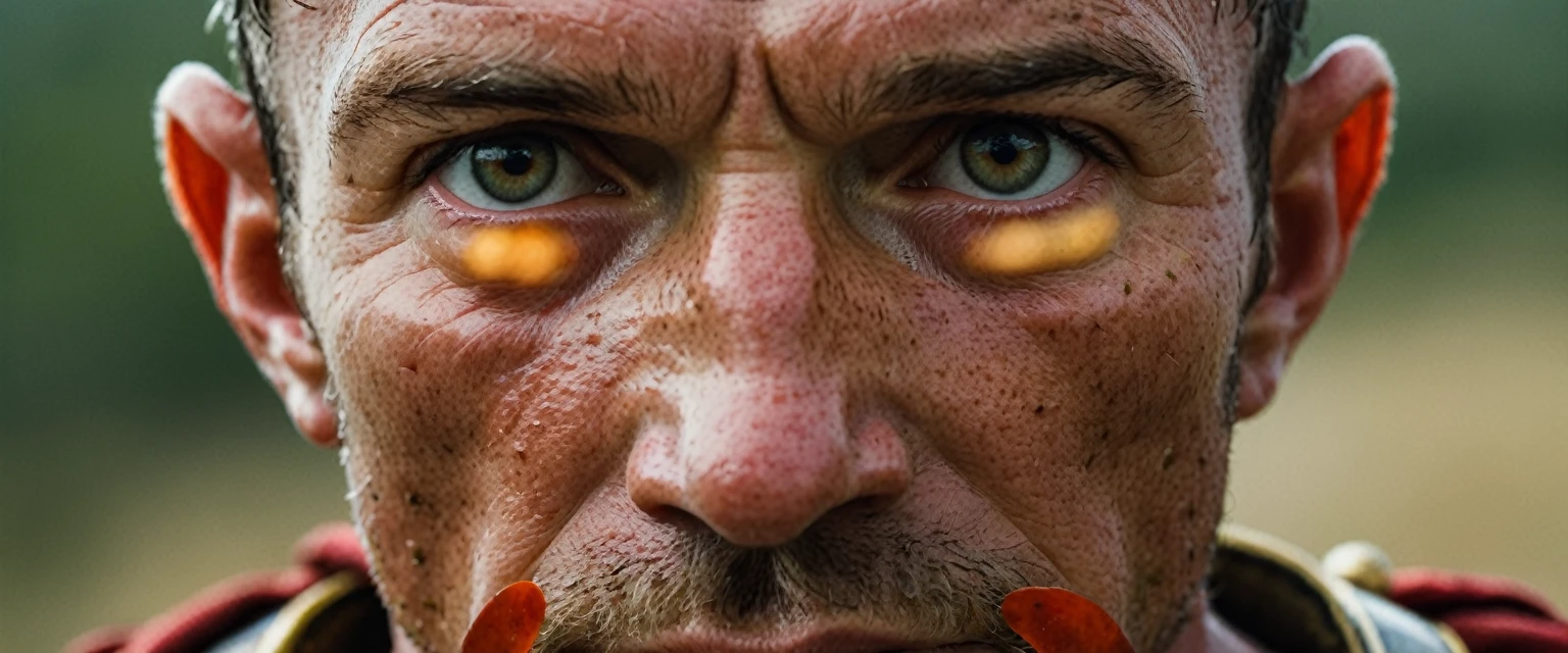 macro half-body portrait of roman general, 100mmf/2.8 macro lenses, freckles, skin pores, pores, vellus hair, macro, extremely details, looking straight at the viewer, {{looking at the camera}}