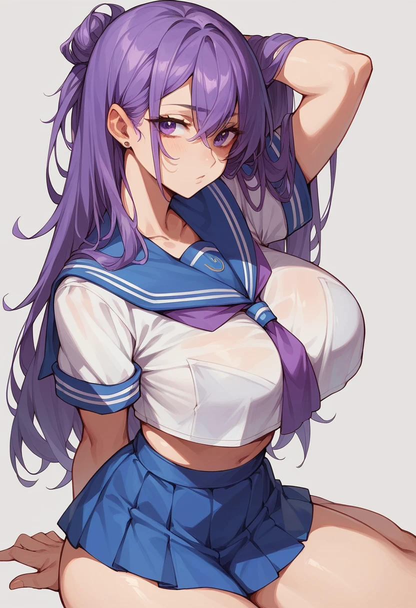 Purple Eyes,Big Breasts,Big Breasts,mini skirt,Sailor suit,Long Hair,Purple Hair,Bob Hairstyle,Gravure idol