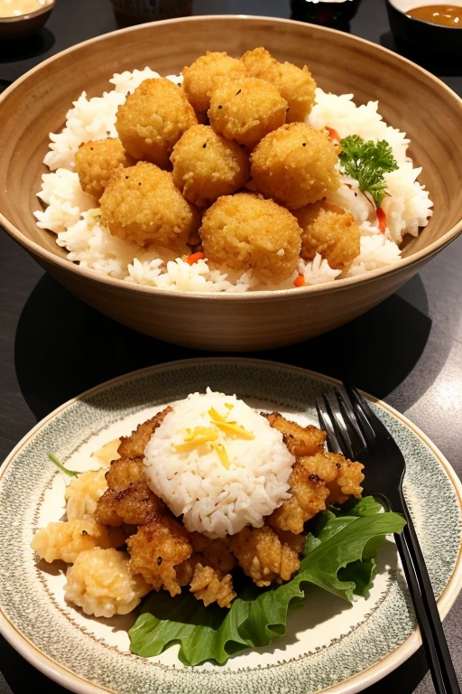 Rice topped with tempura