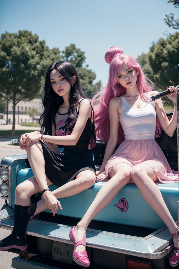 Princess Bubblegum and Marceline on top of a truck