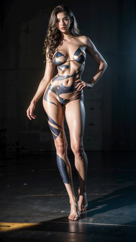 full-length anatomical body of a girl, Scars, Bodypainting, fine details, Realistic