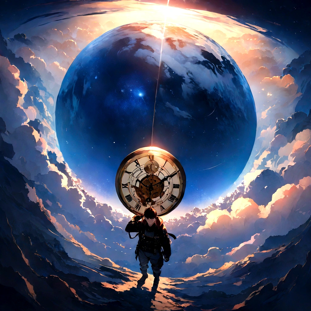 Very detailed CG Unity 8K 壁紙、Cinematic lighting、lens flare、beautiful detailed eyes、landscape、Ultra HD、cloud、8K quality、ultra sharp、Real light、surreal、Funny resolutions, A high resolution, (masterpiece:1.4), Very detailed, One boy One boy One boy One boy, view from above, space, Floating, - At six o&#39;clock&#39;times