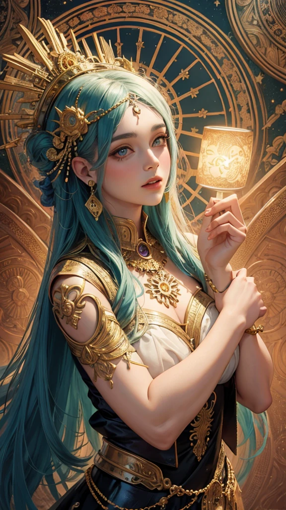 (masterpiece, top quality, best quality, official art, beautiful and aesthetic:1.2), (1girl), extreme detailed,colorful,highest detailed, official art, unity 8k wallpaper, ultra detailed, beautiful and aesthetic, beautiful, masterpiece, best quality, (zentangle, mandala, tangle, entangle) ,holy light,gold foil,gold leaf art,glitter drawing, PerfectNwsjMajic