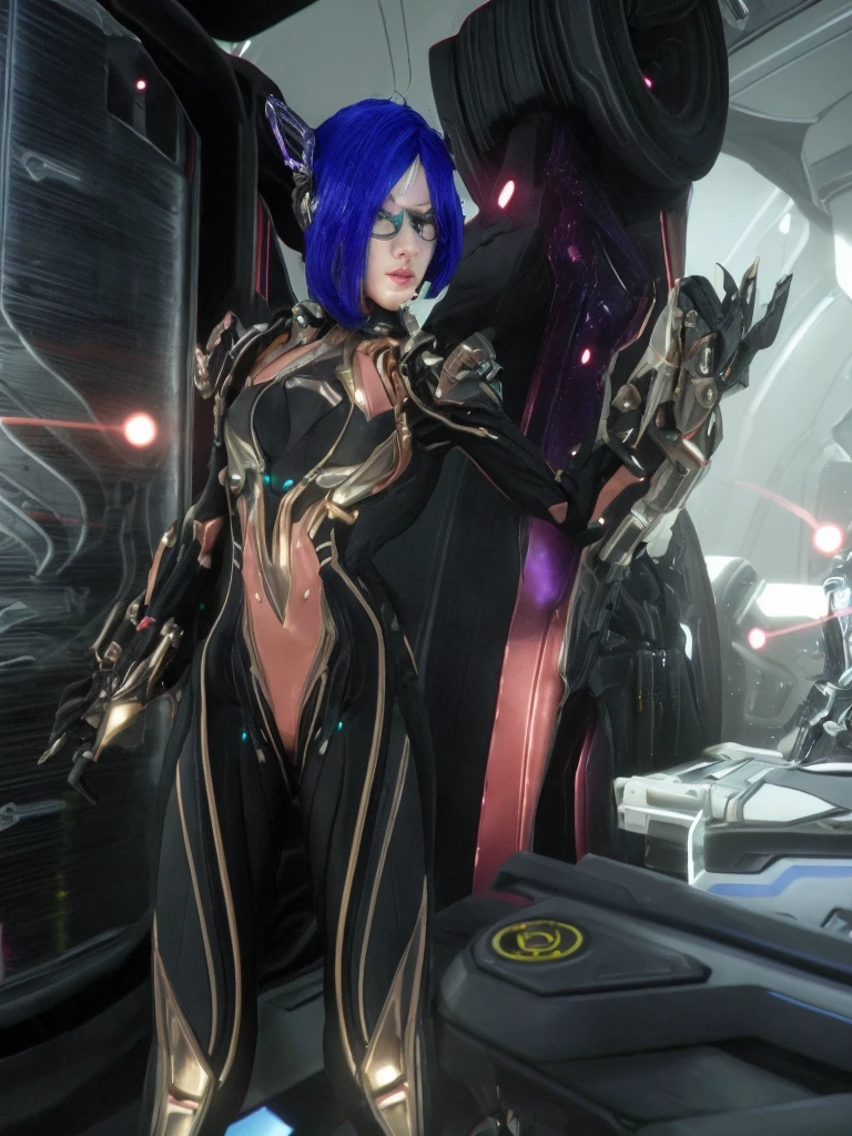 there is a woman in a futuristic suit in a spaceship, of a beautiful female warframe, de um lindo warframe saryn, sharp silver armor fuchsia skin, sigma female, thick, smooth warframe thighs, detailed warframe, 4k ray tracing, 4k ray tracing, dressed in cybernetic armor, Exoskeleton Armor, cyborg goddess in cosmos