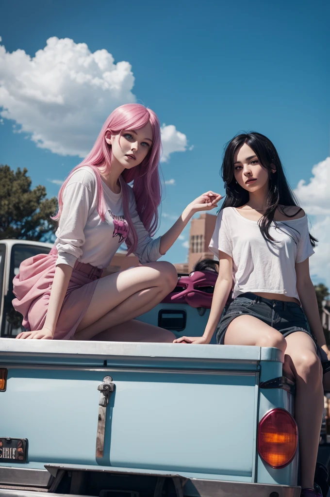 Princess Bubblegum and Marceline on top of a truck 