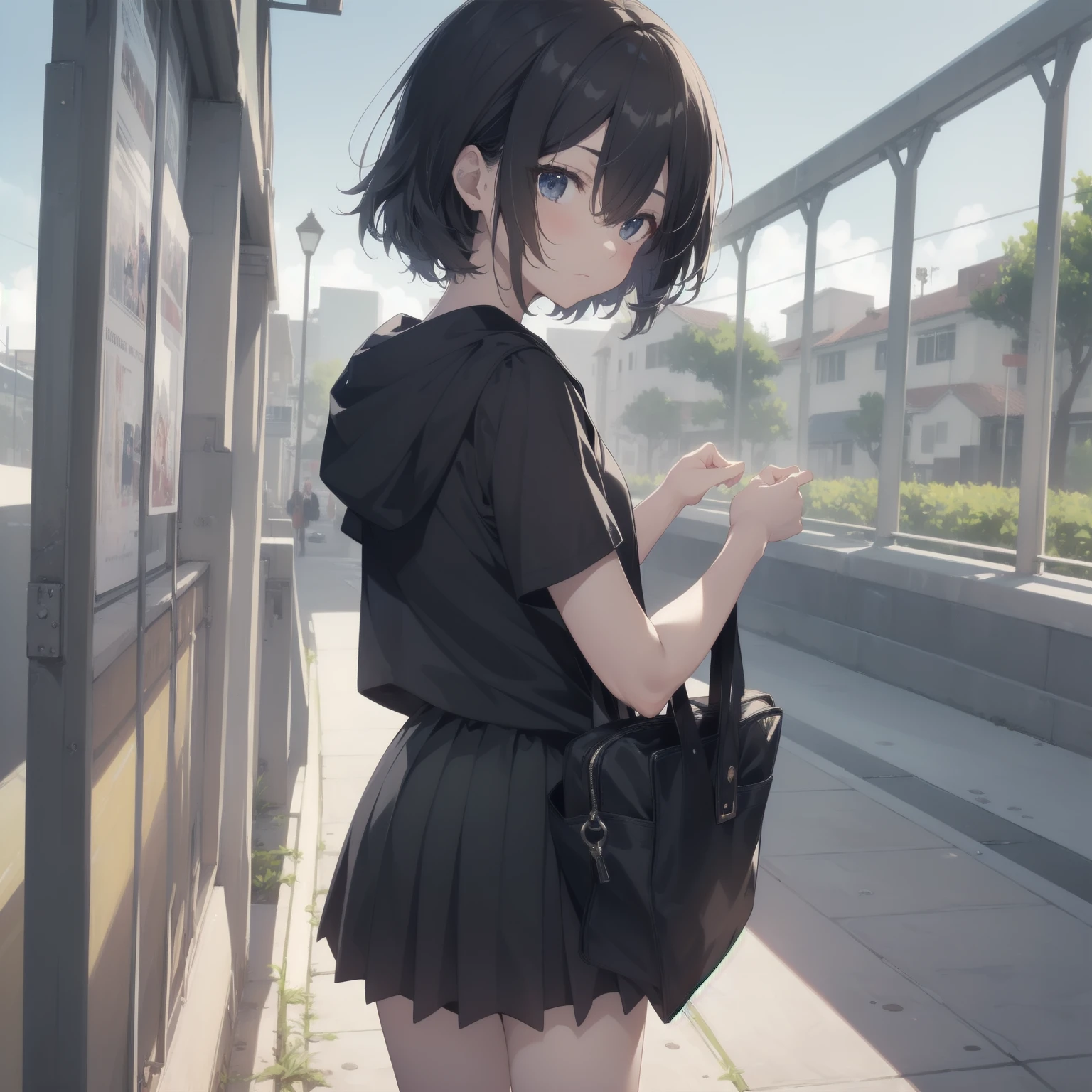 ultra-absurdres-Top quality by artist God, ultra-detailed, high resolution, anime moe artstyle, best anime 8k konachan wallpaper, pixiv contest winner, pool:2810, perfect anatomy,break, 1girl, (Please draw a girl walking sleepily to school alone. )break,(Solo,little female, 13-year-old:1.3),Full limbs, complete fingers,a junior high school student, (very short hair), short cut, flat chest, , small butt, small black eyes, beautiful detailed eyes, well-proportioned iris and pupils, expressive eyes, highres detailed hair, soft expression, salor school_uniform, sailor collar, serahuku, bow, pleated skirt,(Detailed Lighting), (Detailed background), in the School commute route. break,super detailed skin, Best cinematic lighting powered by famous artist, 8k,beauty illustration,photoshop_(medium),very aesthetic,break,((artist:yamamoto_souichirou )), artist:clamp ,artist:carnelian ,artist:kantoku ,