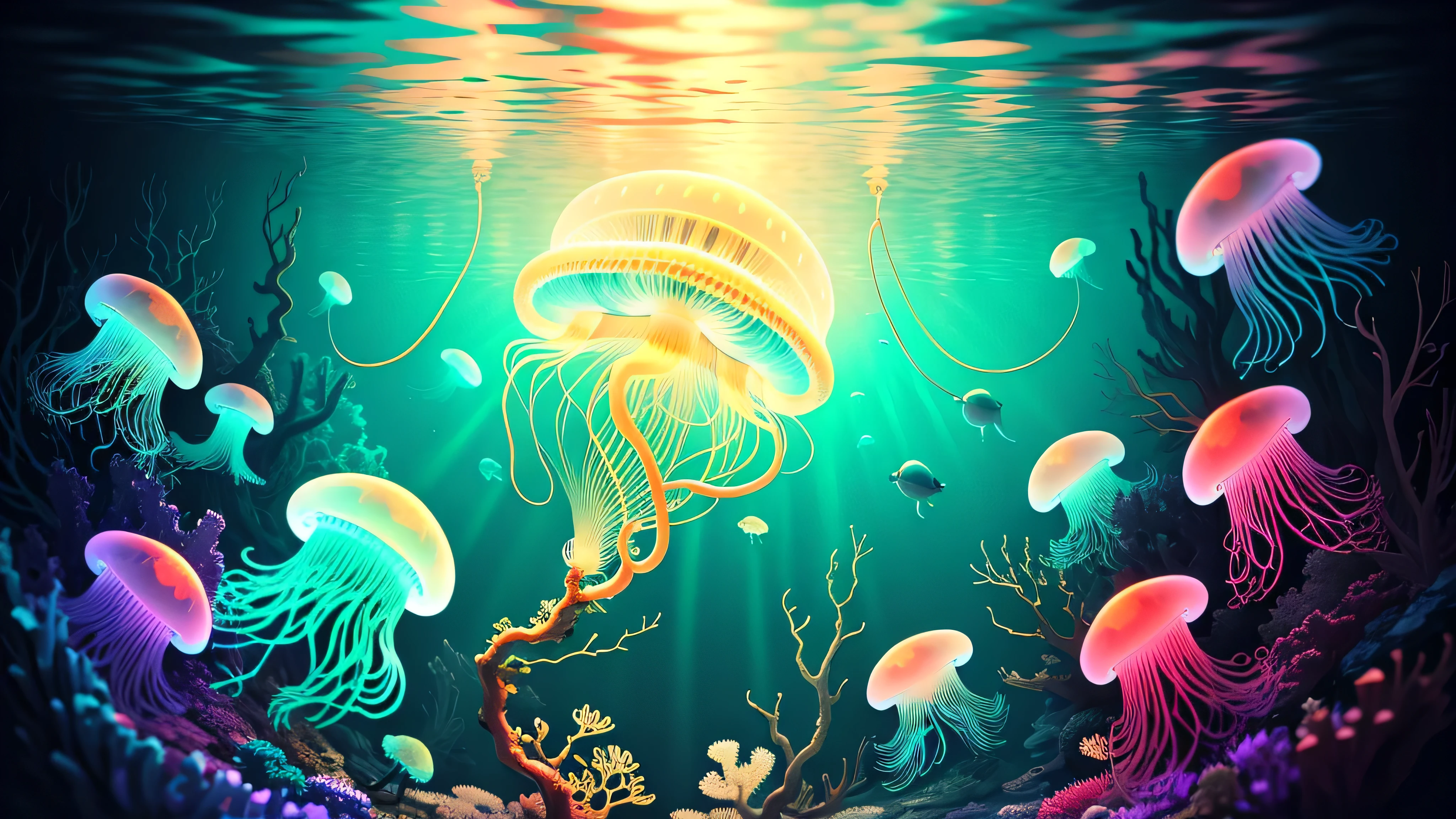 Abstract underwater jellyfish and sea life