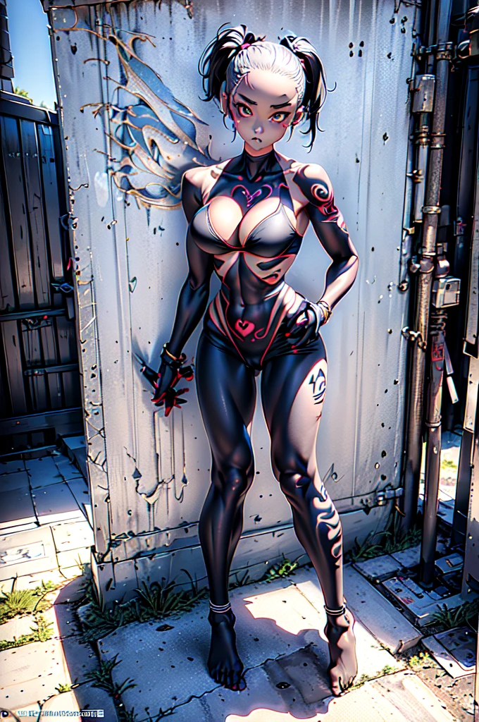 One woman, Perfect proportions, Anatomically correct, (Head to Toe: 2.0), (Full body image: 2.0), alone, (Black tattoo on lower abdomen:1.4), Full body image, Low rise, hot pants, Training Bra, Ankle socks, sneakers, Black Hair、semi-long、Waistline、Thighs、Tempered legs、Perfect body、Perfect hands、Perfect legs