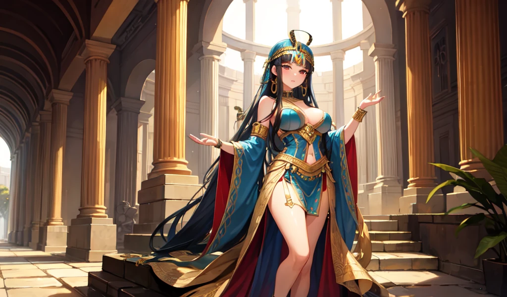 ((Highest quality)), ((masterpiece)), (detailed), Beautiful Cleopatra, sexy,celtic costume,Big temple,desert
