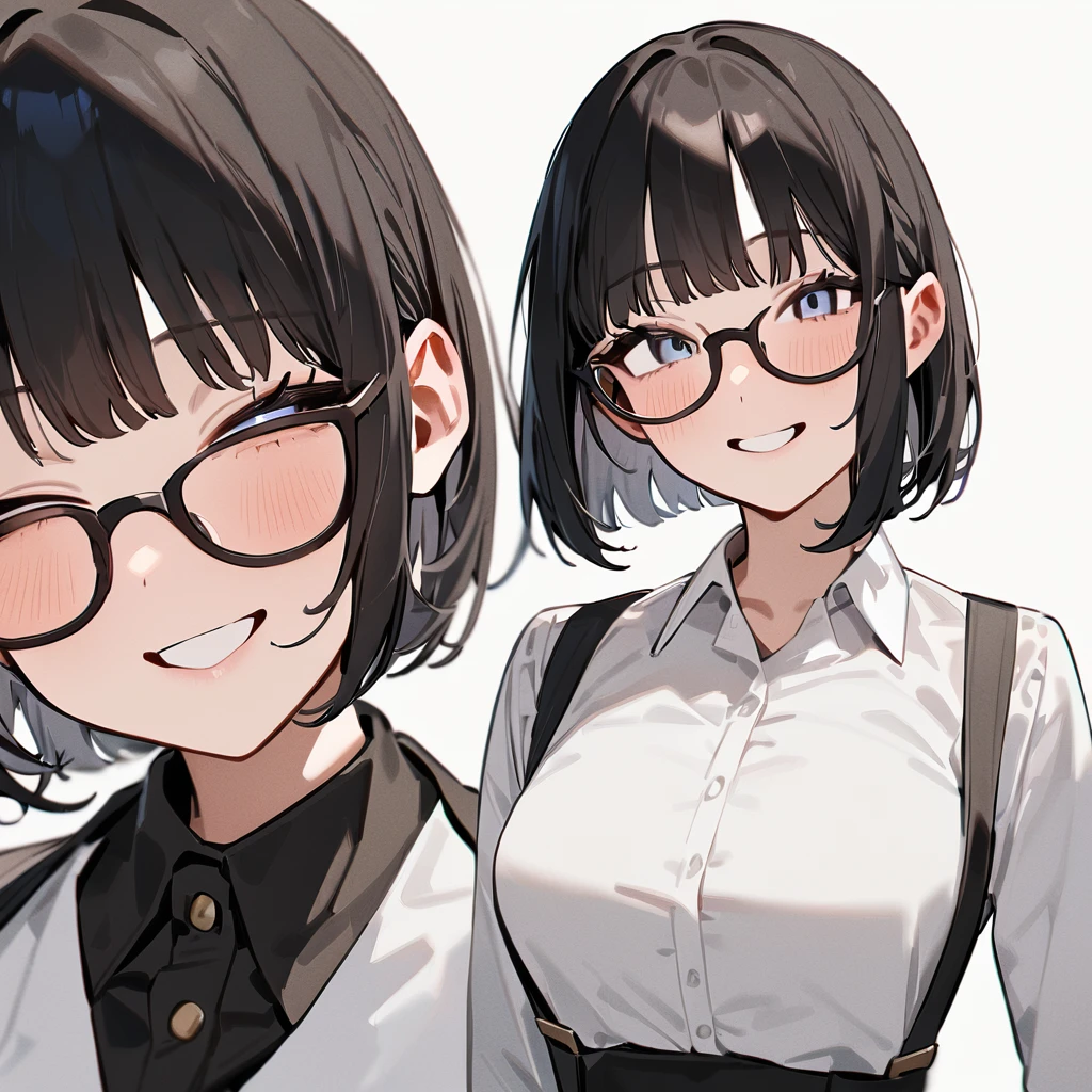 masterpiece, Highest quality, so beautiful, Absurd,
One girl, alone, Black Hair, Bobcut,
Thermont 16A, Glasses,
Collared shirt, Happy, smile, View your viewers, Glassesの調整, White Background, Simple Background,