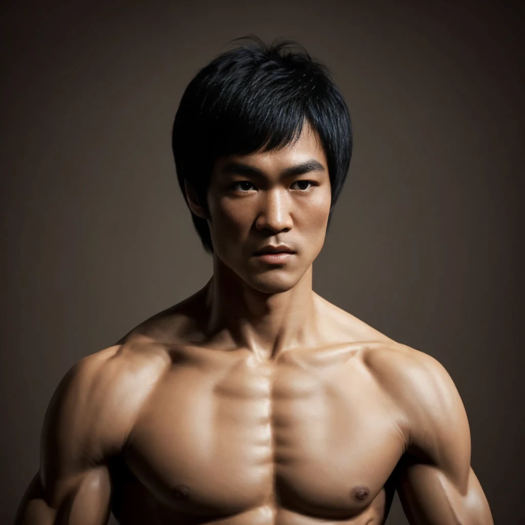 Bruce Lee, (best quality, ultra-detailed), (realistic:1.37) ,detailed face, ultra-realistic texture, athletic body, bright colors. High definition, 8K