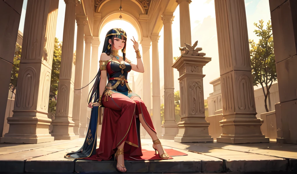 ((Highest quality)), ((masterpiece)), (detailed), Beautiful Cleopatra, Very sexy,celtic costume,Big temple,desert,Attractive pose