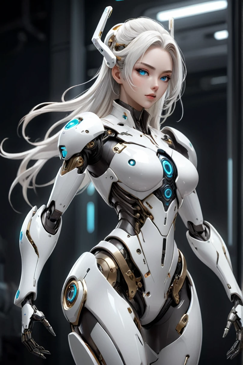 futuristic robot Ethereal and Mecha Themes High quality digital concept art Simple futuristic cyborg empress cyberpunk anime girl robot Mecha Anime Aesthetics Amazing wallpaper by Yang J, alexandre ferra white mecha beautiful robot character design, cgsociety and fenghua zhong, concept art. warframe, in white futuristic armor, full body, wide angle