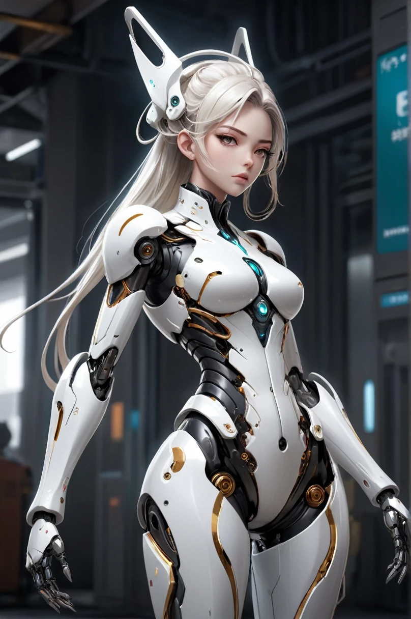 futuristic robot Ethereal and Mecha Themes High quality digital concept art Simple futuristic cyborg empress cyberpunk anime girl robot Mecha Anime Aesthetics Amazing wallpaper by Yang J, alexandre ferra white mecha beautiful robot character design, cgsociety and fenghua zhong, concept art. warframe, in white futuristic armor, full body, wide angle