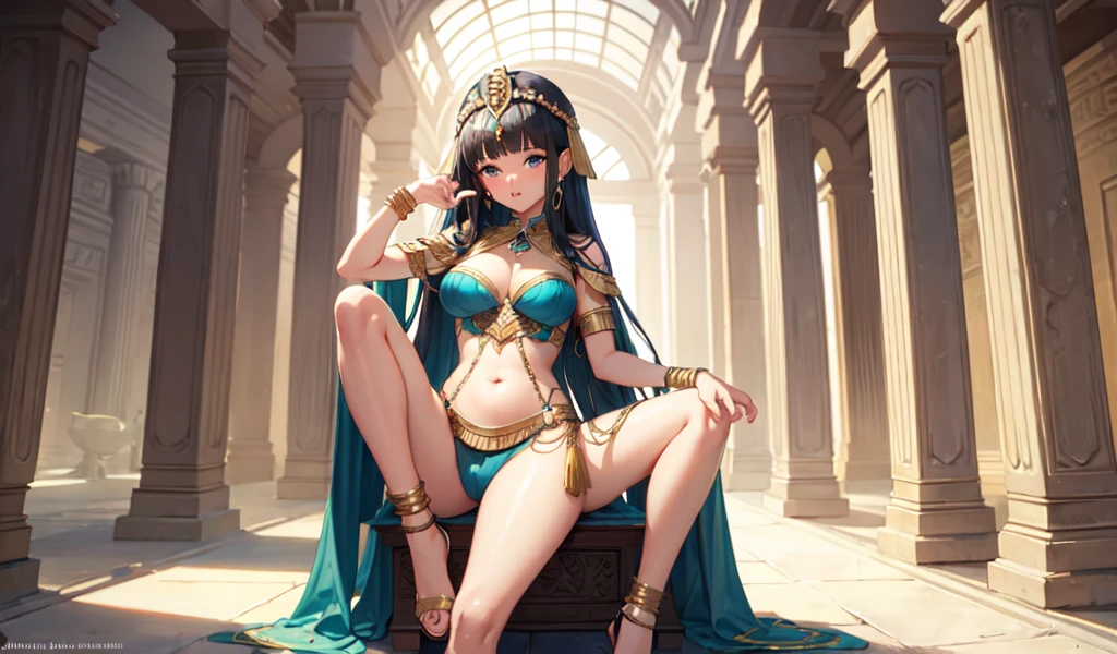 ((Highest quality)), ((masterpiece)), (detailed), Beautiful Cleopatra, Very sexy,celtic costume,Big temple,desert,Attractive pose