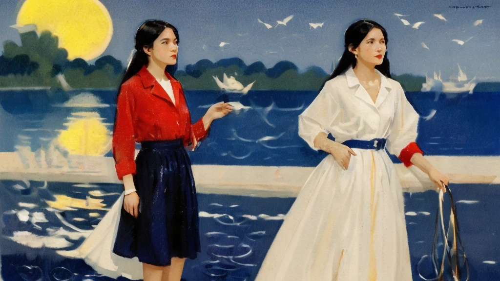 (best quality, Masterpiece),(1 girl, Raincoat,expressive face, blue eyes, look at viewer, black hair, gag, dress shirt, black skirt, Hand to the audience), (less blue light, Roll several pieces of blue glass back and forth., floating objects, night sky)