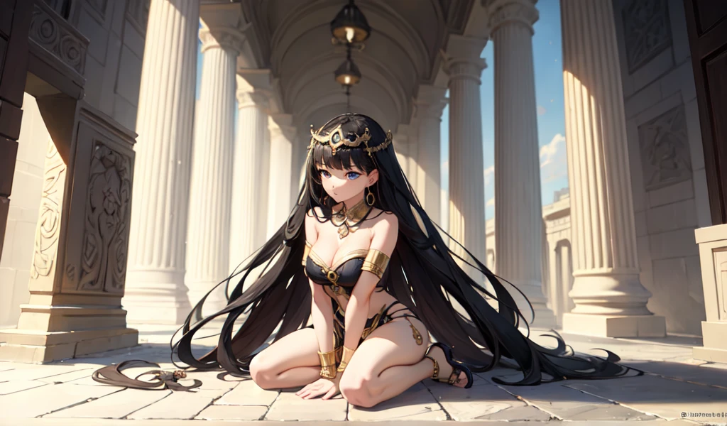 ((Highest quality)), ((masterpiece)), (detailed), Beautiful Cleopatra, Very sexy,celtic costume,Big temple,desert,Attractive pose
