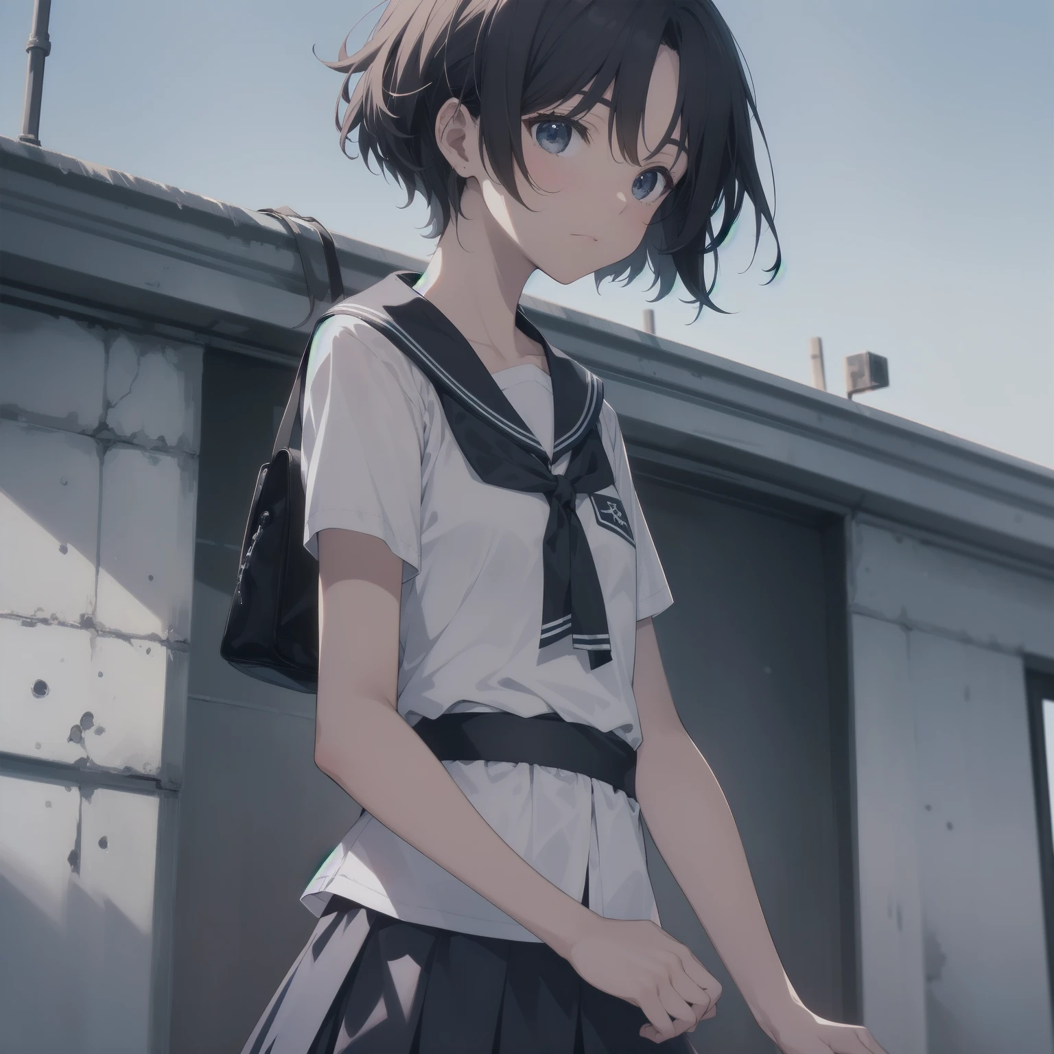 ultra-absurdres-Top quality by artist God, ultra-detailed, high resolution, anime moe artstyle, best anime 8k konachan wallpaper, pixiv contest winner, pool:2810, perfect anatomy,break, 1girl, (Please draw a girl walking sleepily to school alone. )break,(Solo,little female, 13-year-old:1.3),Full limbs, complete fingers,a junior high school student, (very short hair), short cut, flat chest, , small butt, small black eyes, beautiful detailed eyes, well-proportioned iris and pupils, expressive eyes, highres detailed hair, soft expression, salor school_uniform, sailor collar, serahuku, bow, pleated skirt,(Detailed Lighting), (Detailed background), in the School commute route. break,super detailed skin, Best cinematic lighting powered by famous artist, 8k,beauty illustration,photoshop_(medium),very aesthetic,break,((artist:yamamoto_souichirou )), artist:clamp ,artist:carnelian ,artist:kantoku ,
