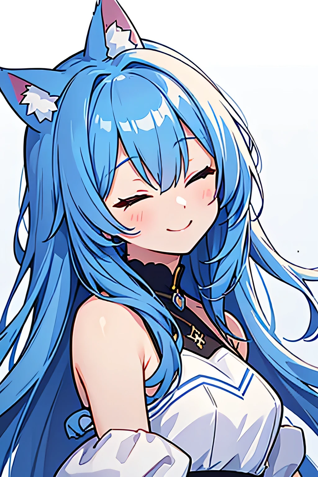 20-year-old women、cute、Hair color is heavenly blue、Cat ears of the same color as your hair、Her hair is medium length and reaches her shoulders、The right eye is closed、Left eye closed、smile、No background、Background white