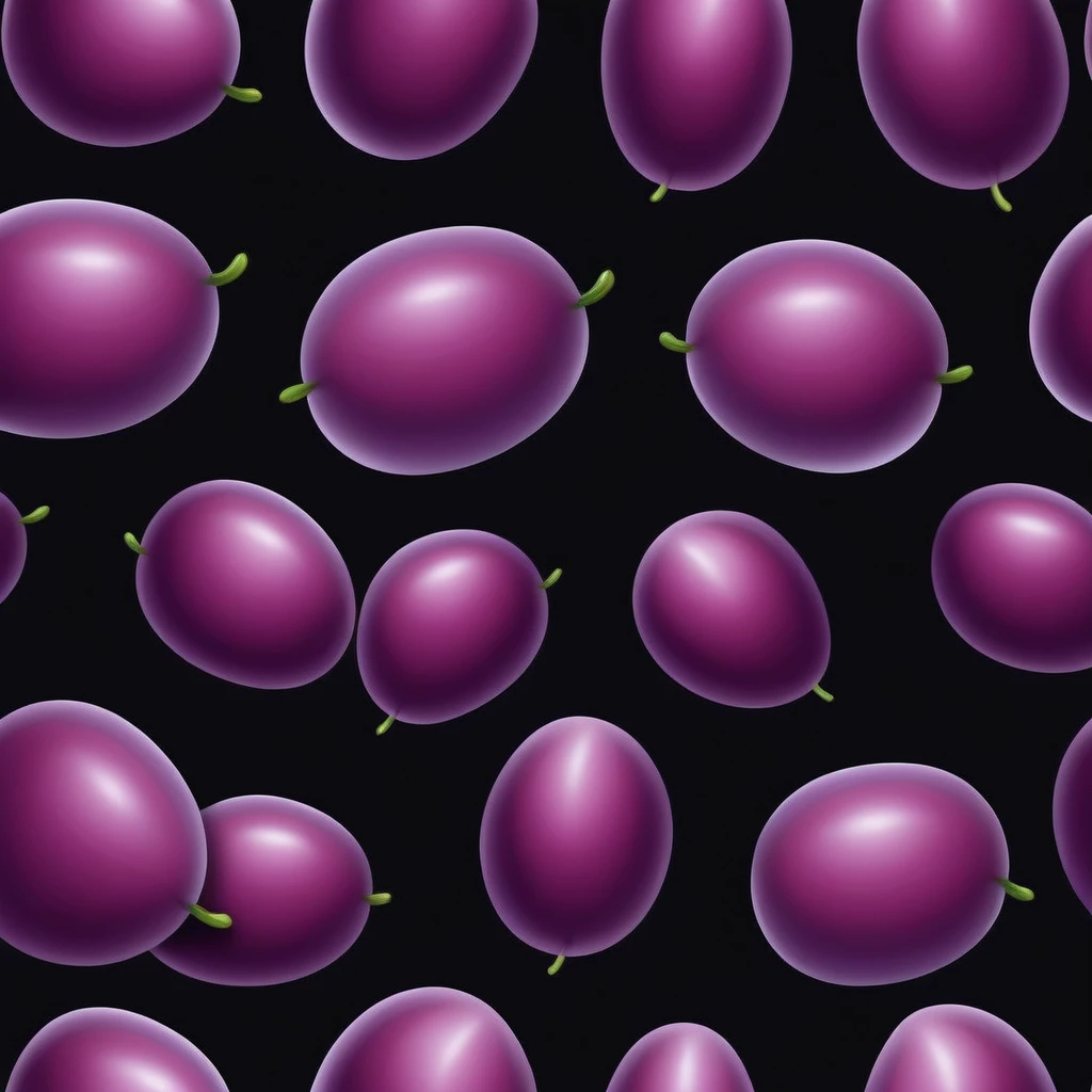 realistic plum, Black background, cartoon style