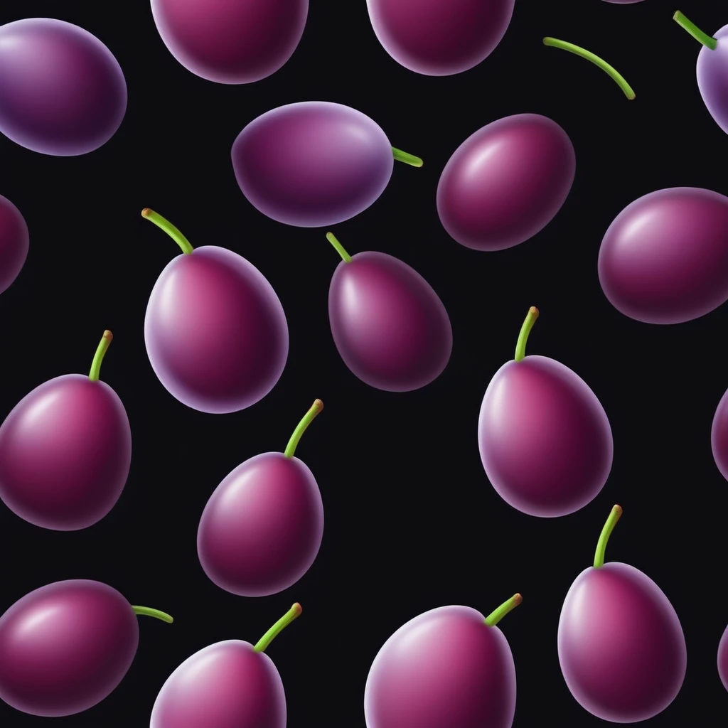 realistic plum, Black background, cartoon style