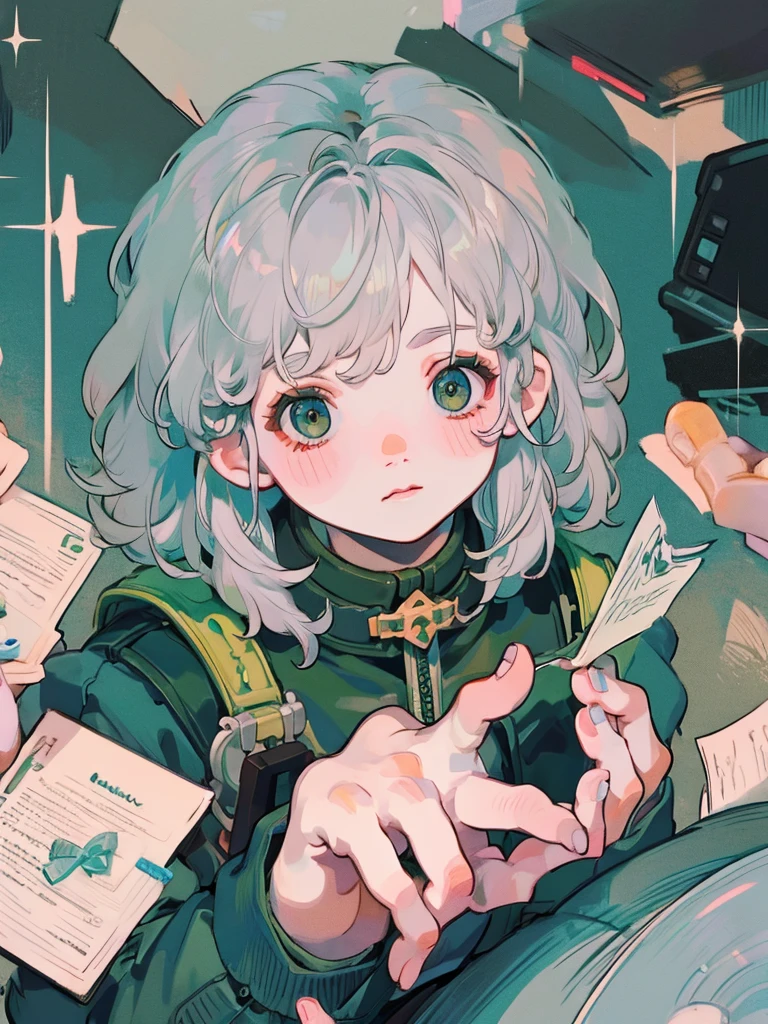(masterpiece, best quality), male , short hair , silver hair, green eyes,