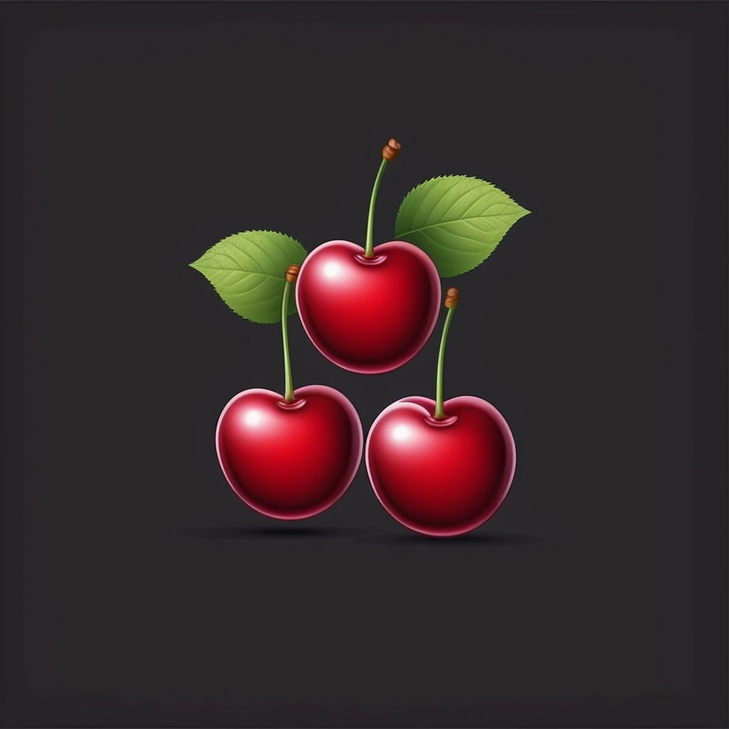 realistic cherry, Black background, cartoon style