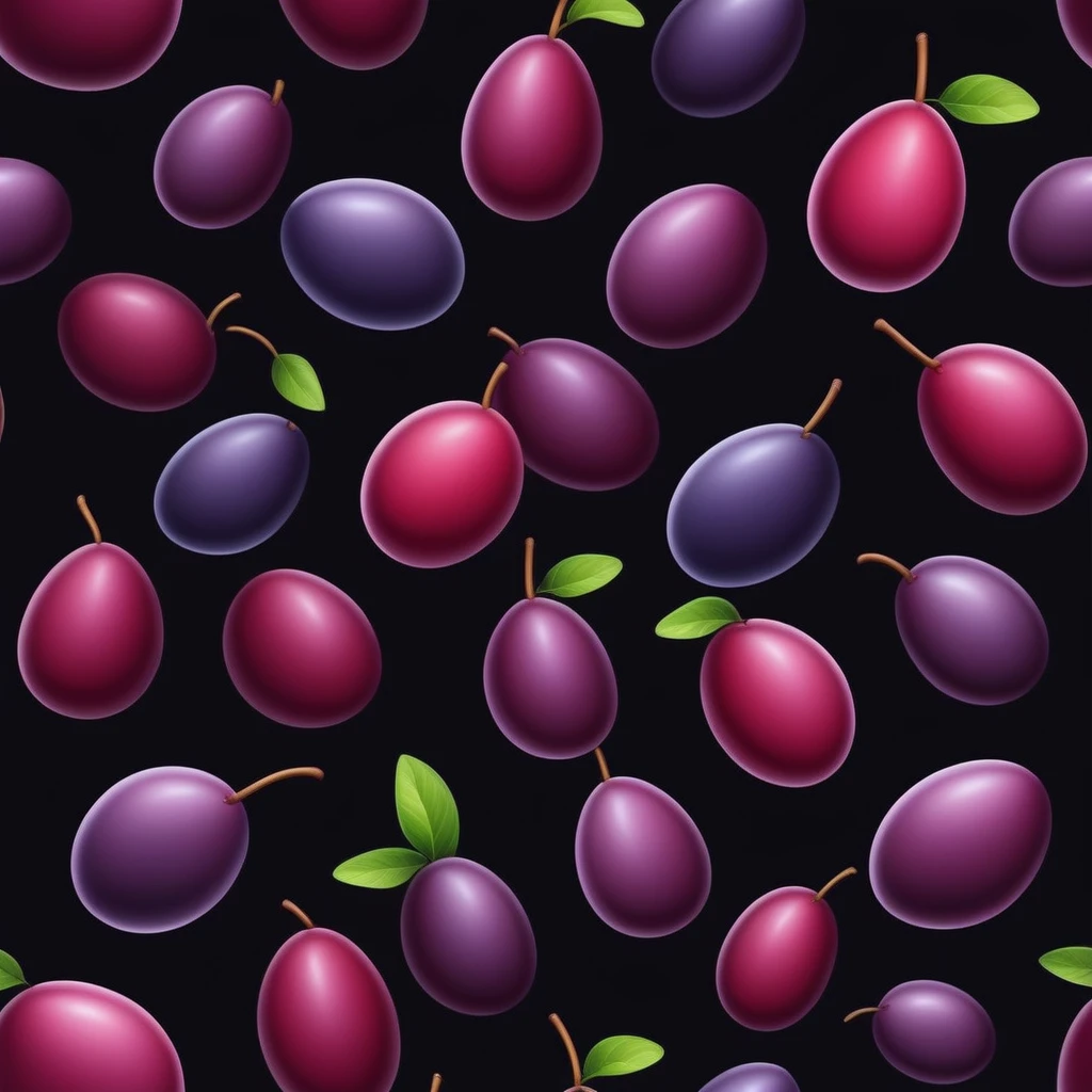 realistic plum, Black background, cartoon style, 独奏