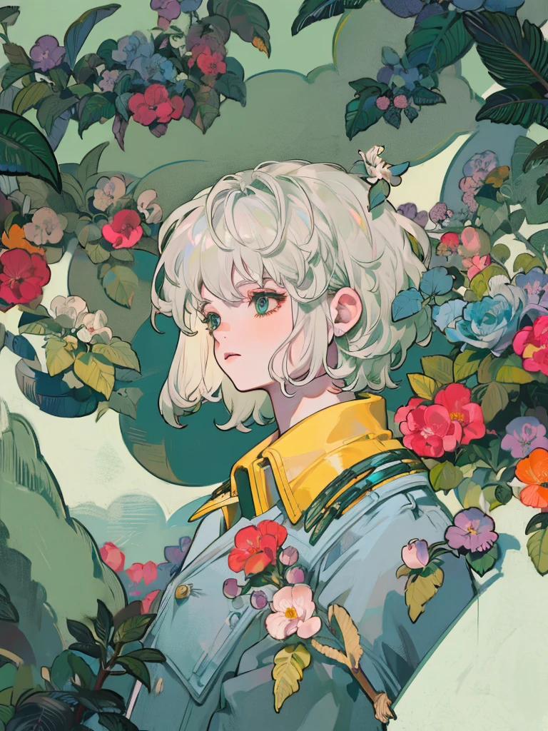 (masterpiece, best quality), male , short hair , silver hair, green eyes, ภาพพื้นหลังที่เรียบง่าย