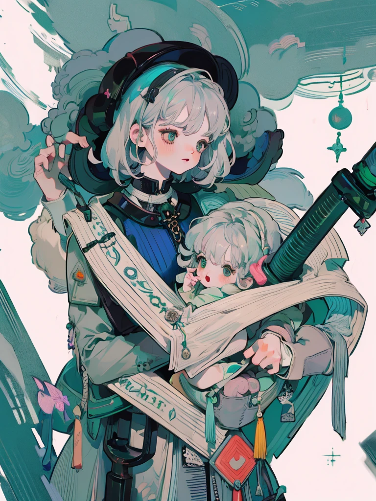 (masterpiece, best quality), male , short hair , silver hair, green eyes, ภาพพื้น​หลัง​ที่เรียบง่าย