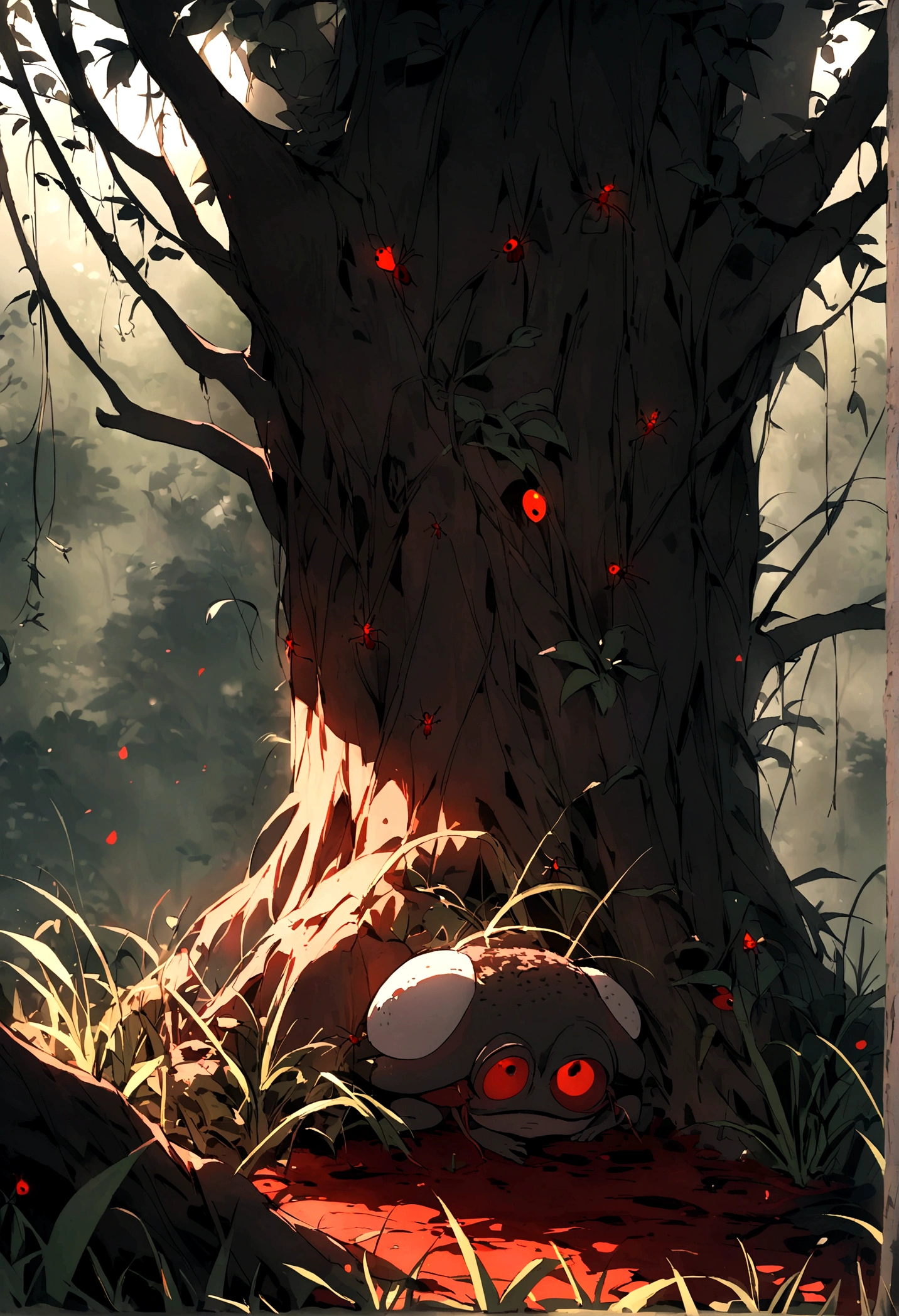 It was a red-eyed tree frog，The whole body is red，A mosquito with blood red eyes preys on other mosquitoes in a patch of weeds