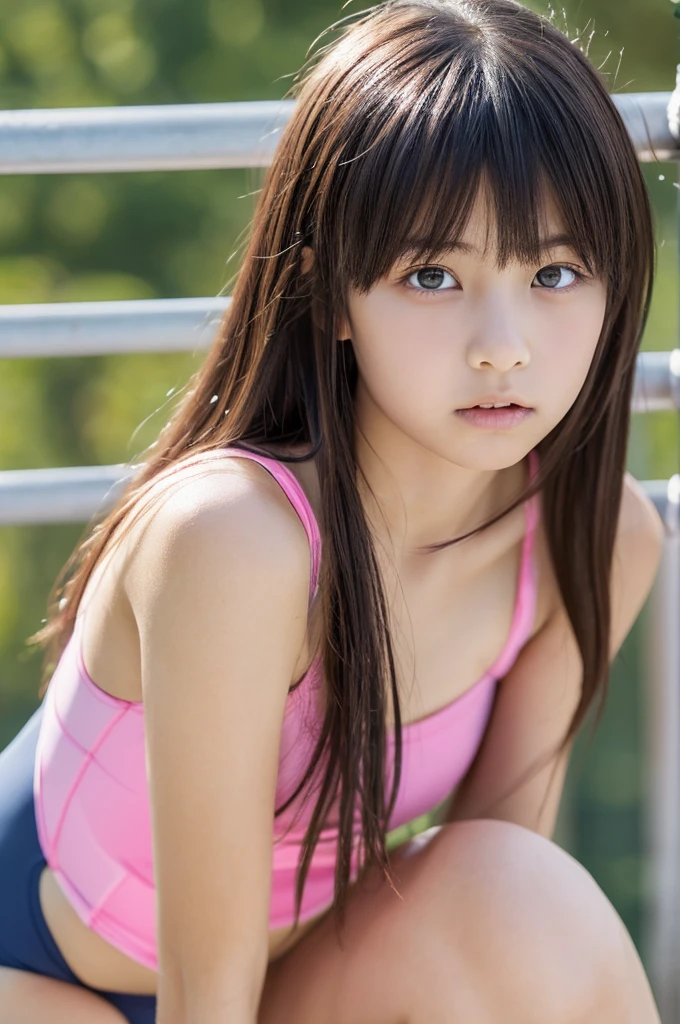 one Japanese girl, (a beauty 12 years oldの少女, Delicate girl:1.3), (12 years old:1.3),Angry expression，Photograph from the knee up，
break, (Pink school swimsuit:1.3),
break, Very fine grain definition, (Symmetrical eyes:1.3),
break, (School changing room, Outdoor:1.3), 
break, Small breasts, Black Hair,  12 years oldの美少女,
break, (Eye and facial details:1.0),
break, (masterpiece, Highest quality, Super detailed, Detailed face, 8K)