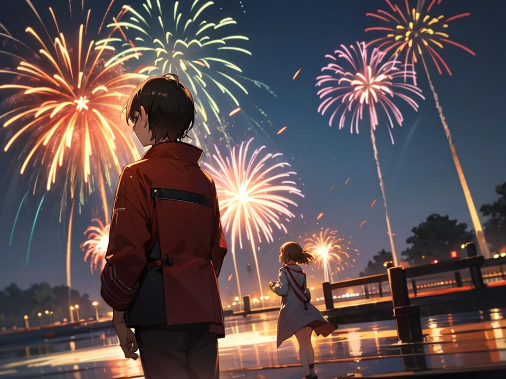 Lovers, yukata, fireworks, men and women