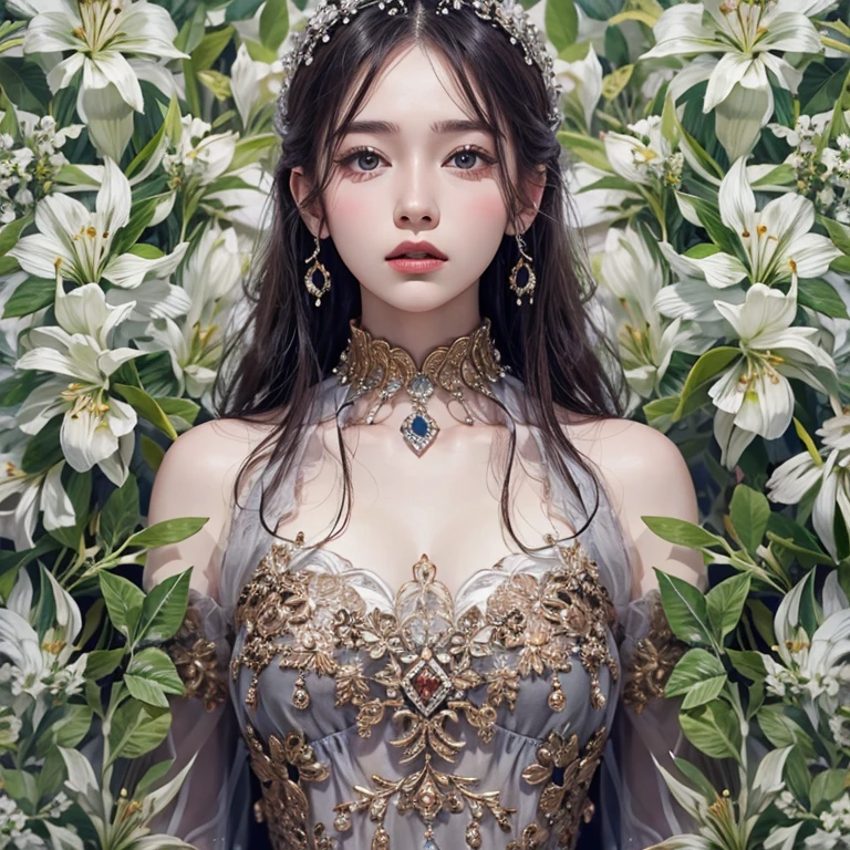 that&#39;that&#39;that&#39;that&#39;that&#39;that&#39;it&#39;s raining, c that、Hair flow、 ((highest qualthaty、masterpiece、8K、Best image qualthaty、Ultra-high resolution、Award-winning works)、(Accurate anatomy:1.1)、(Look at me and smile:1.1)、Shining fair skin wthath Ultra-high resolution、The most detailed face、Ultra-high resolution detailed face、Ultra-high resolutionの髪の毛、(Ultra-high resolutionの煌めく瞳:1.1)、Beautiful face drawn in every detail、ancient gothic costume , Chest to chest, tattoo, Surrounded by lilies