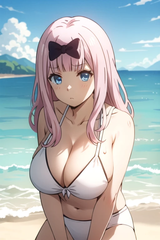 expensive body, expensive, Long legs, mature female, mature, Adult, close, Portraiture. alone. Blurred Background,White Bikini、At the Beach、
It is_color_chika, One girl, fujiwara chika, blue eyes, alone, bow, hair bow, Pink Hair, , bangs, View your viewers, Long Hair, blunt bangs, clavicle, The whole body is visible、Huge breasts:1.5、Cleavage:1.5