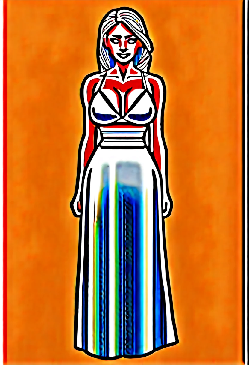 masterpiece, large breasts, cleavages, beautiful skin, best quality, absurdres, perfect anatomy, 1girl, solo, Emma Frost, platinum blonde long braided hair, lush hair, hair over shoulders, wearing a light blue bikini under clothes, long skirt, smile, at backyard deck with swimming pool