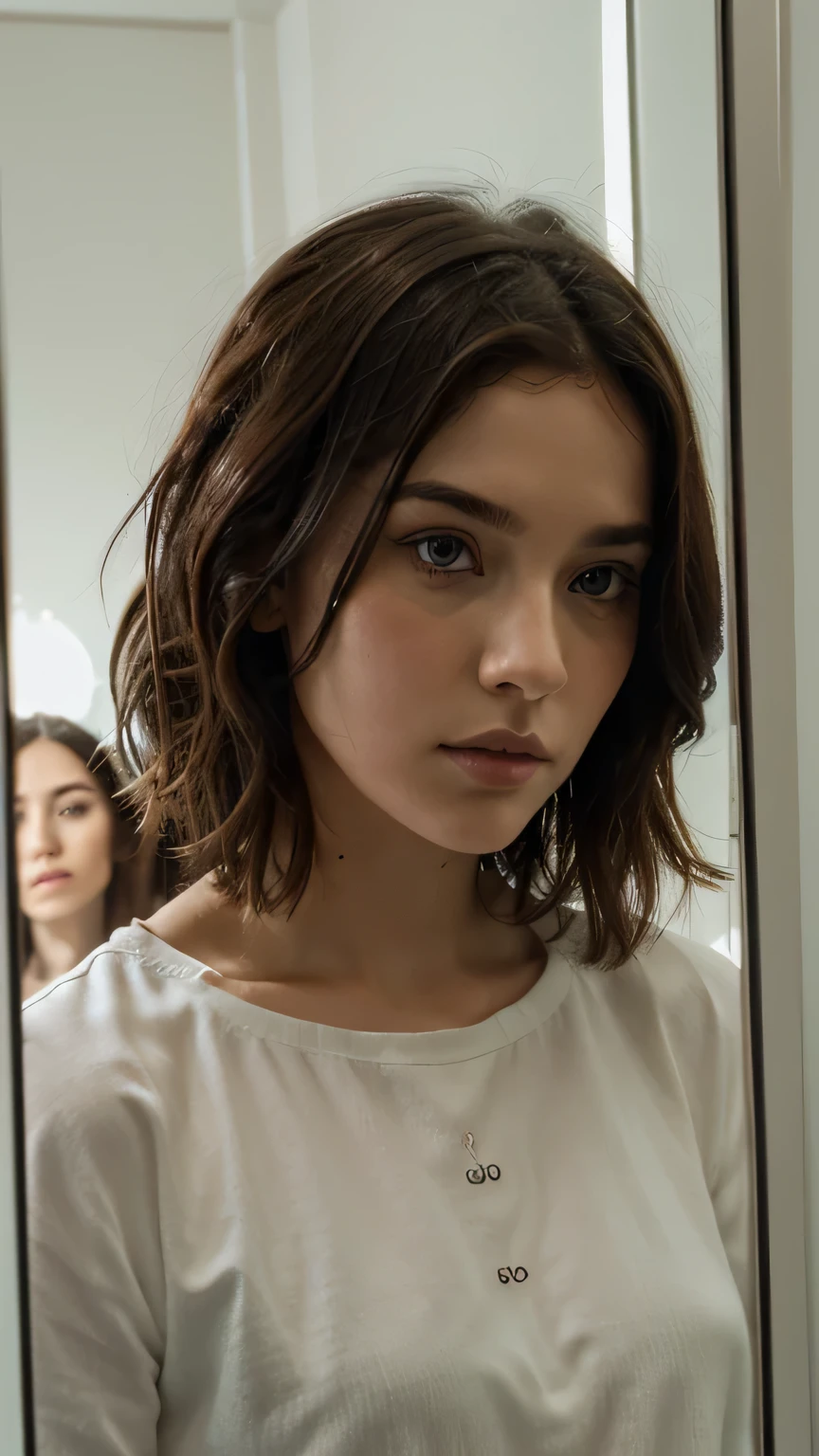 **Visual:**
- **Line 1-2:** Close-up of the protagonist (singer) looking into a mirror, questioning their reflection