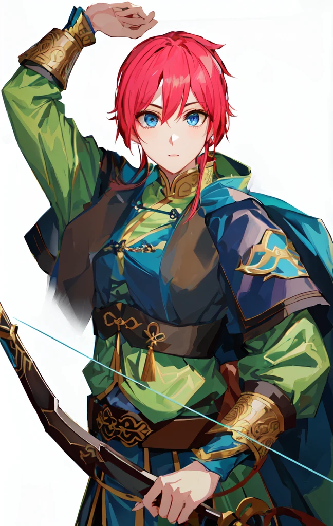 Holding a bow and arrow、Close-up of woman in cloak, Nobutaka Ike, Things, beautiful androgynous p还ce, Actress 👀 :8, Produced in collaboration with Anime Painter Studio, , Zerochan art, Demon Slayer Rui Fan Art, Keqing from genshin impact, Sharp RPG portraits, Huge Breasts,Female General,Red hair,Blue Eyes,Handsome girl,Royal sister,Three Kingdoms,Dynasty Warriors,Big ,Good shape