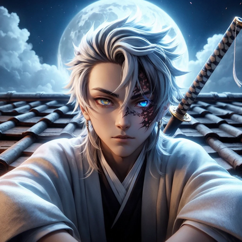 anime avatar, 16 years old, boy, black hair, glowing demonic yellow eyes, very pale, demonic aura, stunning anime face portrait, detailed anime soft face, anime style