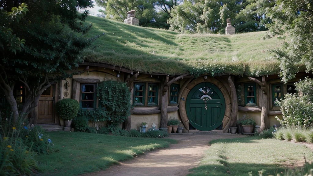 Hobbiton, Middle Earth, beautiful serene Hobbiton, Middle Earth, Middle Earth, the county, Middle Earth landscape, hobbit hole, county, hobbits, Hobbiton, Lord of the Rings style, the county castle, hobbit, inspired the lord of the rings