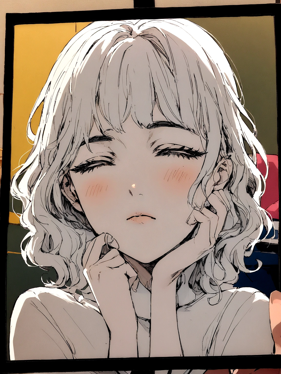 Anime girl with eyes closed and carrying a backpack on her shoulder, ;Open mouth, black and white manga style, yawning, black and white manga panel, Screaming. not realistic, Screaming into air, Excited expression, open open mouth, clean detailed anime style, excited expressions, black and white manga